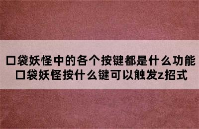 口袋妖怪中的各个按键都是什么功能 口袋妖怪按什么键可以触发z招式